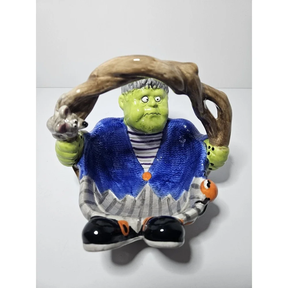 Frankenstein Ceramic Candy Dish Basket Halloween Vintage JCPenney Home